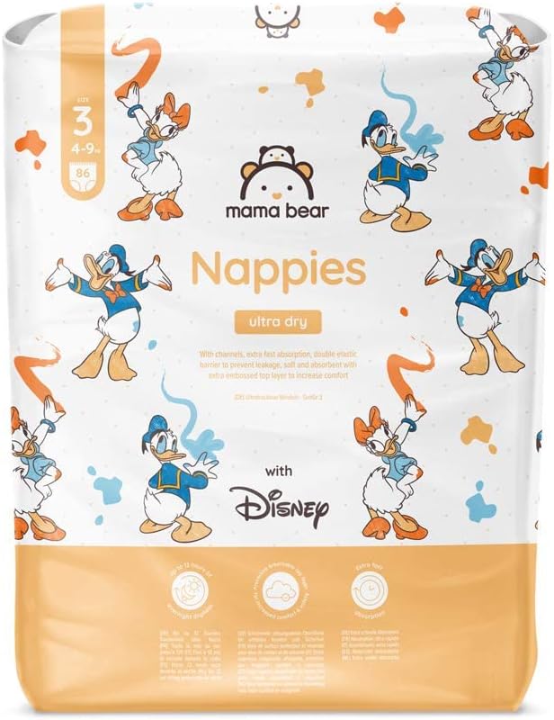 Amazon Brand - Mama Bear Disney Ultra Dry Nappies, Size 3 (4-9 kg), 86 Count, White