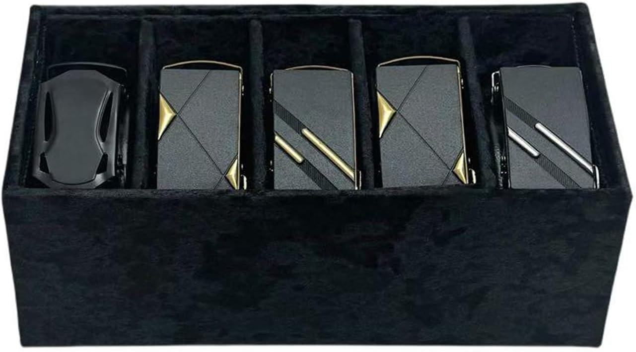 Belt Storage Organizer with 5 Compartments,Belt protection box.Luxury Velour Lining Bevel Design Easily Find and Access Your Belts. 11.3 x 5 x 5 inches. (Black)