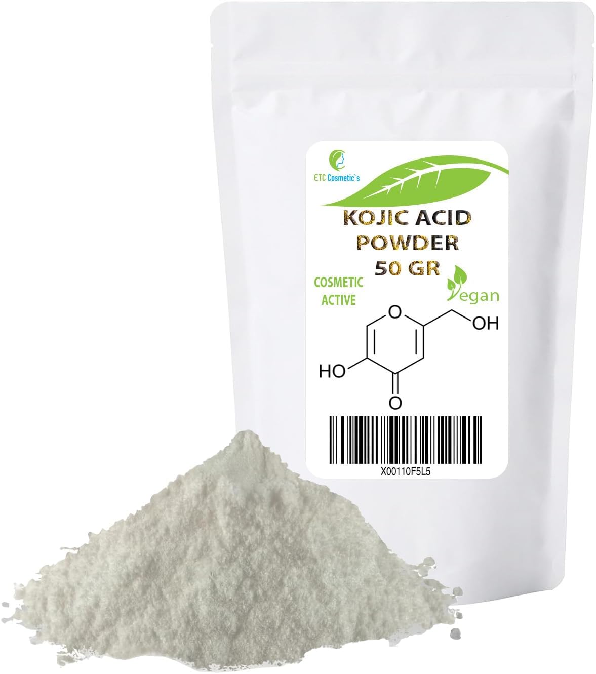 Kojic Acid Powder - 50 Gr - can be incorporated into skin care formulations designed to lighten skin tone, moisturizers, creams, lotions, gels, fluids, serums, soaps