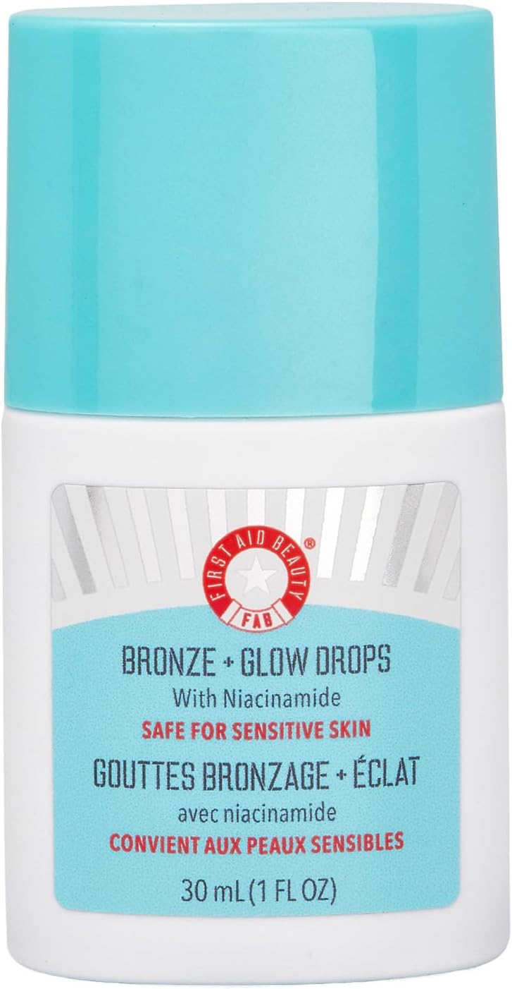 First Aid Beauty - Bronze + Glow Drops with Niacinamide, Visibly Evens Skin Tone, Blurs Pores and Hydrates for 24 hours with a Bronze Kiss of Color, Non-Comedogenic, Safe for Sensitive Skin, 30 mL
