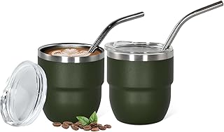 4oz Stackable Cup, Vacuum Insulated Espresso Cup Set of 2, Espresso Shot Glass for Coffee, Double Wall Stainless Steel Mini Tumbler Shot Glasses with Straw and Lid