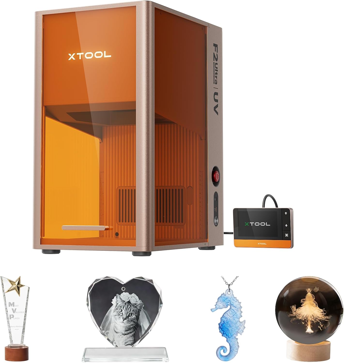 xTool F2 Ultra UV Laser Engraver, 5W UV Laser, 3D Inner and Fine Glass Engraving, Dual 48MP Cameras, 15,000 mm/s High Speed, AI Powered 2D-to-3D Software, Ultra-Precise Detail on Glass Plastic Acrylic