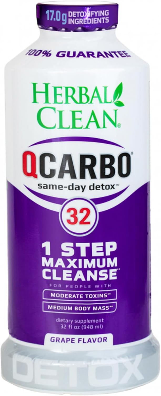Herbal Clean QCarbo32 Same-Day Premium Detox Drink, Grape Flavor, 32 Fl Oz