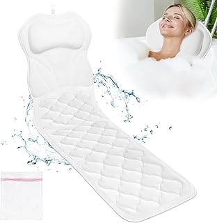 Full Body Bath Pillow,Luxury Tub Pillow for Body Support,5D Air Mesh Fabric and 16 Non-Slip Suction Cups,Bathtub Accessories,Spa Gifts for Women,Easy Clean,Perfect for Relaxing Baths(51" x 17")