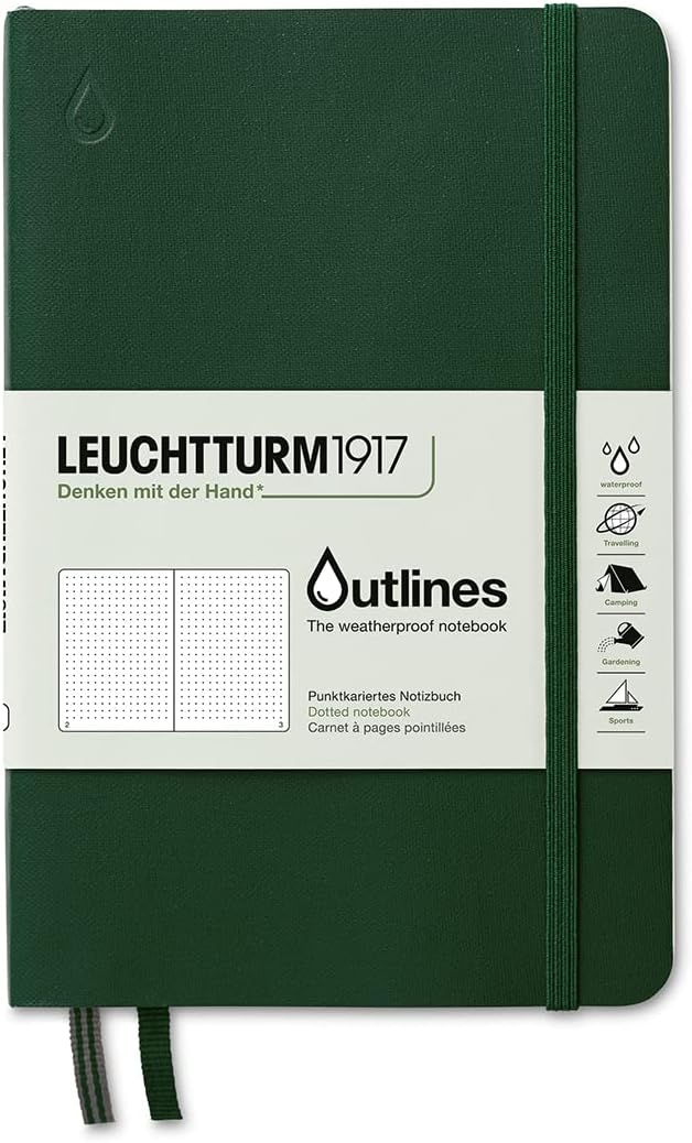 LEUCHTTURM1917 - Outlines Weatherproof Edition Paperback (B6+) Notebook - 89 Pages (Walden Green, Dotted)