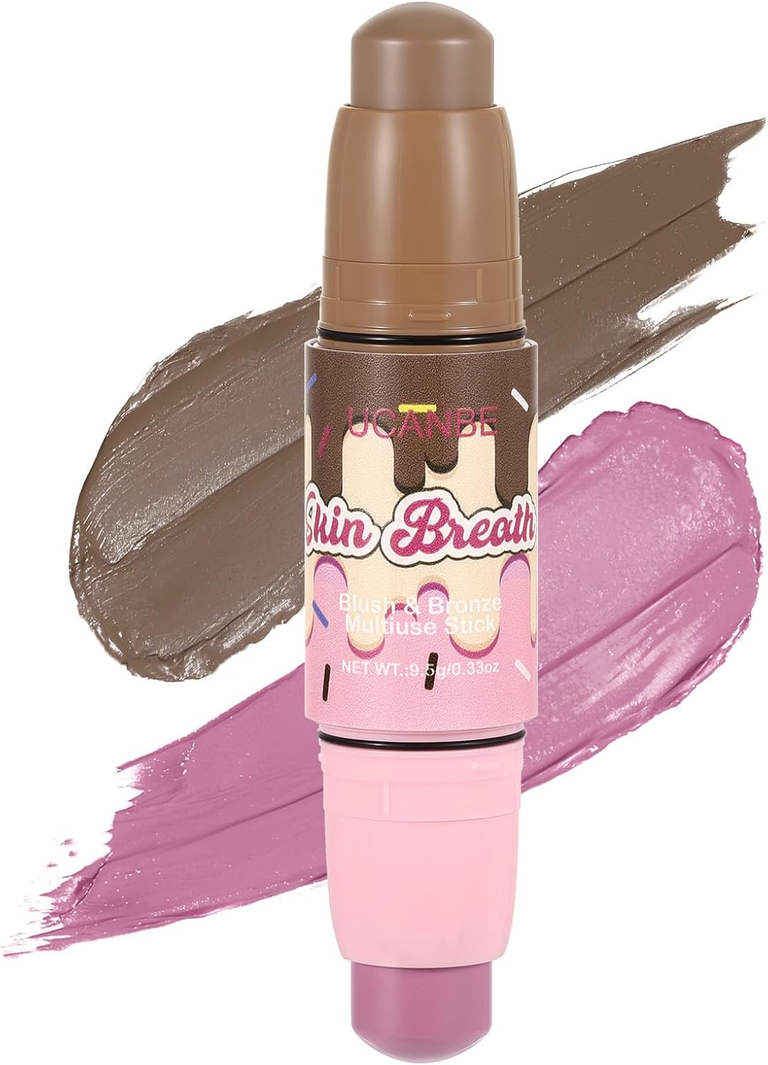 UCANBE Skin Breath Blush & Bronzer Multiuse Stick, 2-in-1 Creamy Face Cheeks Contour Makeup Stick for Natural Radiant Finish Look, Vegan & Cruelty-Free, Travel-Friendly (01 Lavender)