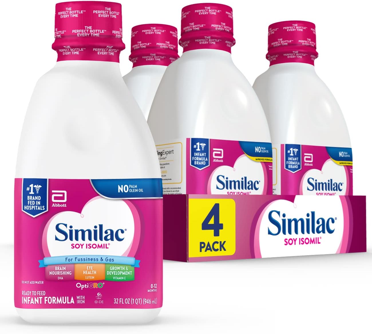 Similac Soy Isomil Infant Formula with Iron, Ready to Feed, 1 Qt (Pack of 4)