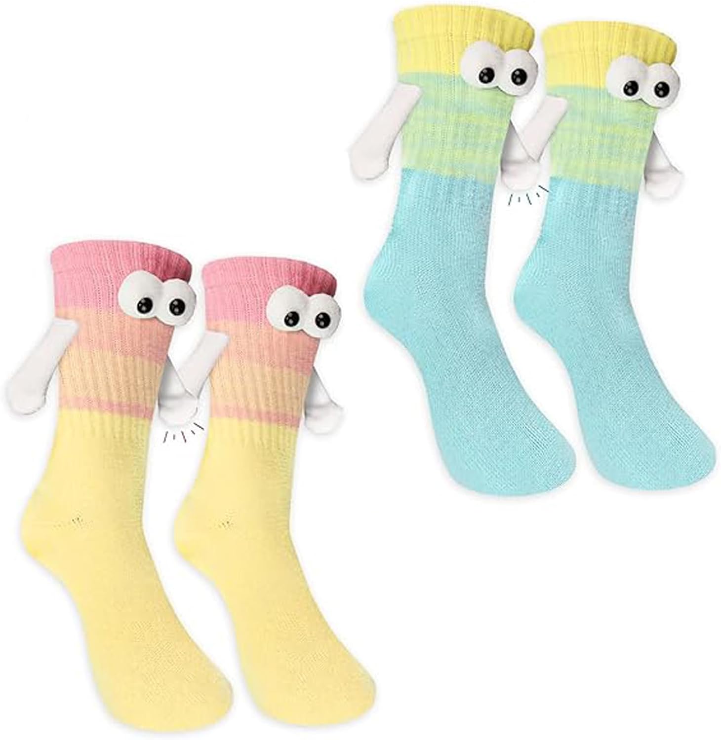 2 Pairs Holding Hands Socks,Funny Magnetic Couple Socks,Novelty Hand In Hand Friendship Socks Novelty Socks for Lovers Friends Sisters,3D Doll Socks Couple Birthday Gifts for Boyfriend Friends