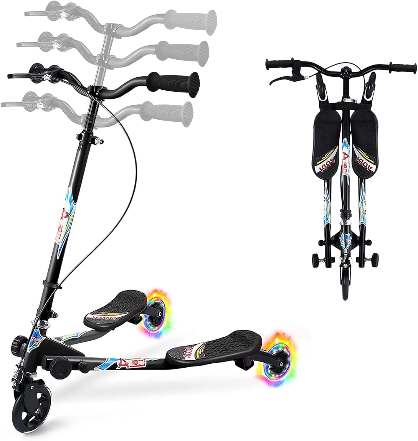 Swing Scooter for Kids, 3 Wheels Foldable Wiggle Kick Scooter Push Drifting with 4 Adjustable Handlebar & 2 Rear LED Wheel for Boys and Girls Ages 3-8