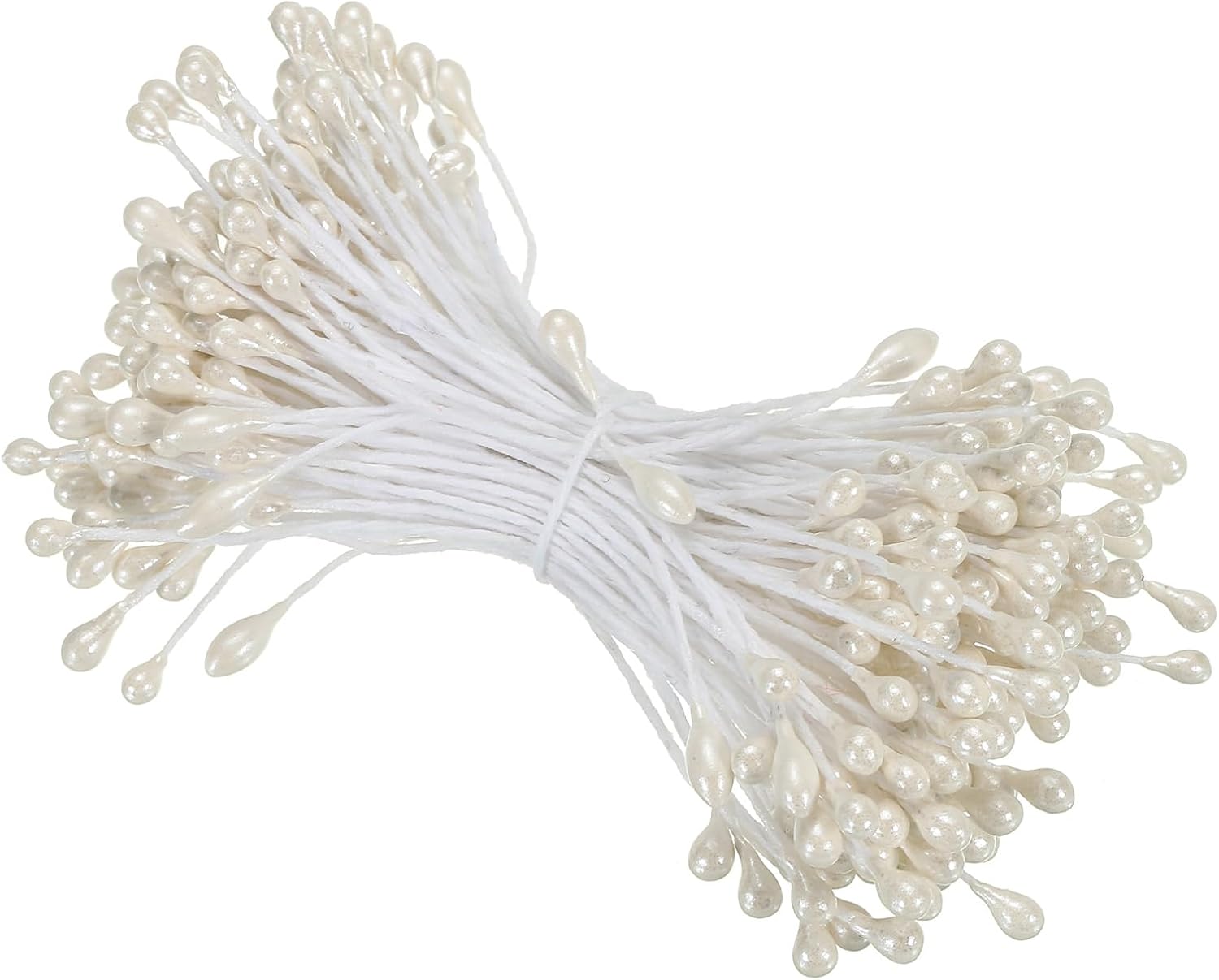 PATIKIL 3mm Double Heads Flower Stamen, 150 Pcs Artificial Flower Stamen Pistil Matt Pearl Floral Stamen for DIY Christmas Card Wedding Decoration, Cream White