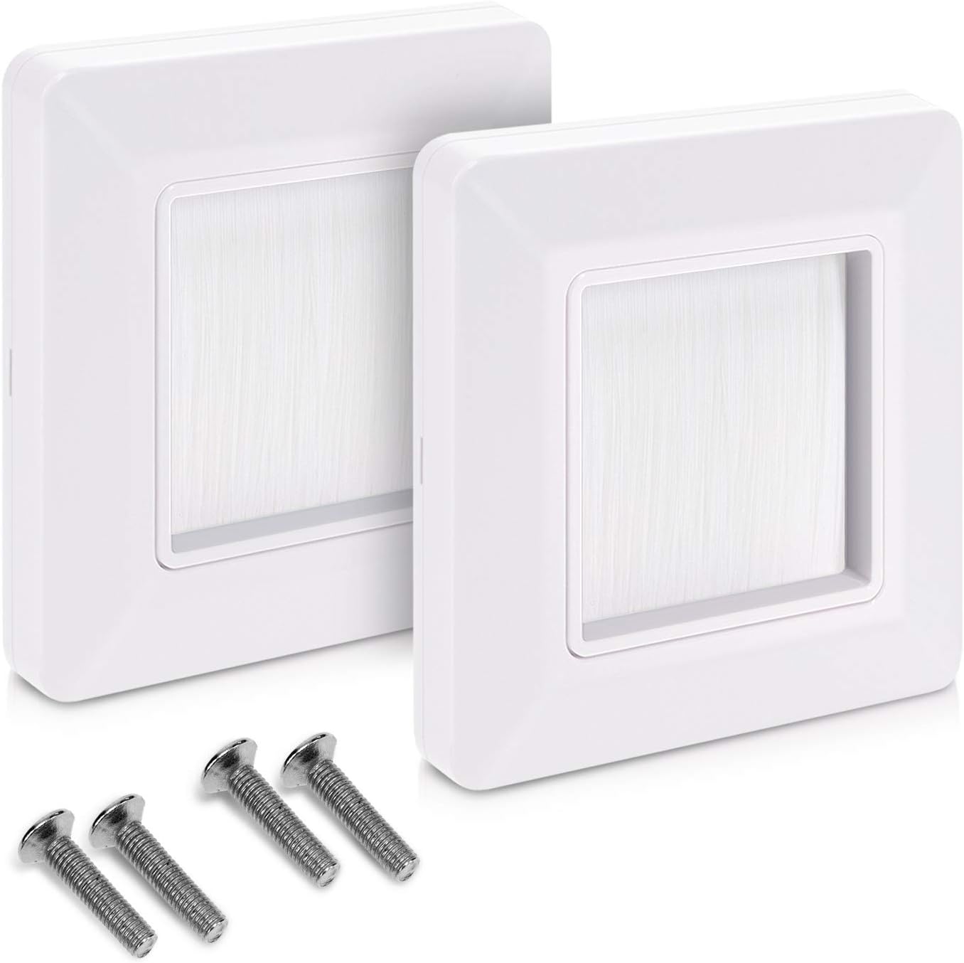 kwmobile Flush Brush Wall Plate - 2X Single Gang Flush Wall Mounted Brush Faceplate to Cover Outlets, Sockets and Tidy Up Wires and Cables - White