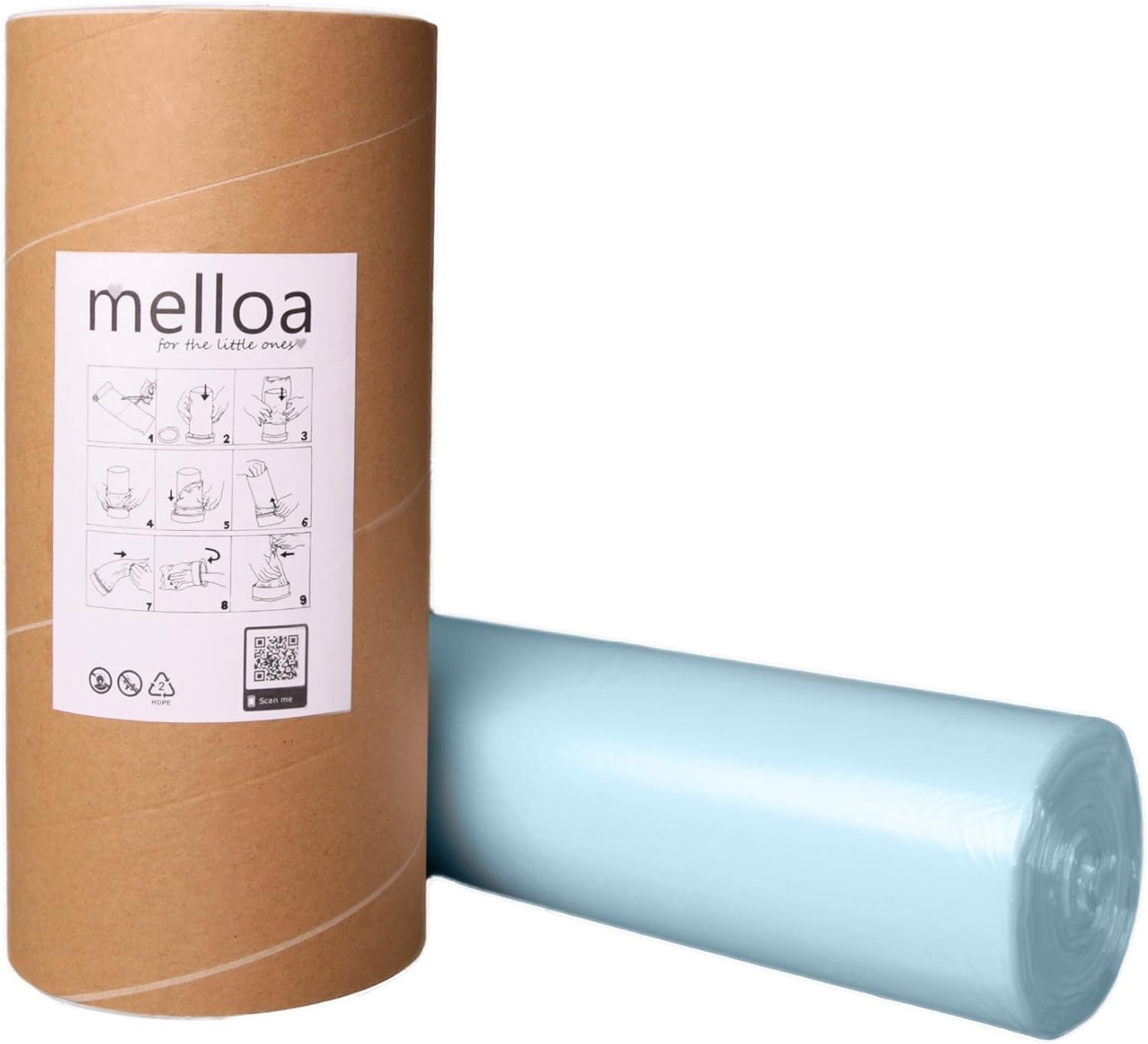 MELLOA Nappy Bin refill Liner compatible with: Tommee Tippee Sangenic Tec Twist and Click Simplee Maxi Sprout Littycat Ubbi Magic and many others (Blue, 200m + Paper Tube)