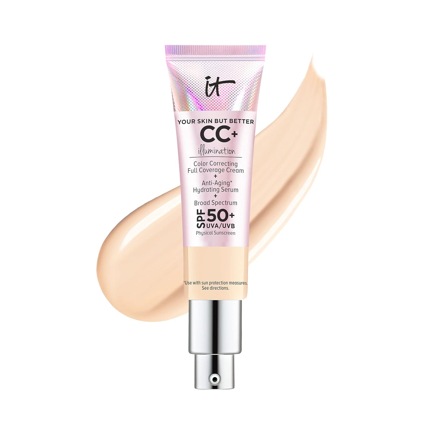 IT Cosmetics CC+ Cream Illumination - Full-Coverage Foundation With SPF 50, Color Corrector & Anti-Aging Serum, Formulated With Niacinamide & Hyaluronic Acid, Radiant Finish, 1.08 fl oz