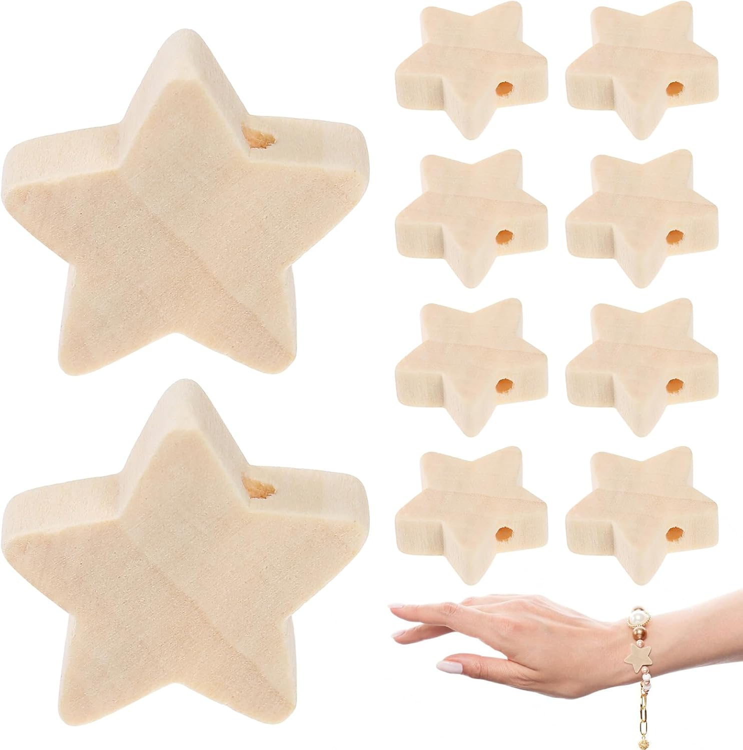 MAGICLULU 50 Pcs Wooden Star Beads with Hole Five-Pointed Star Beads Unpainted Wood s for Jewelry Making Bracelet Necklace DIY Crafts