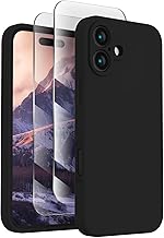 FireNova Designed for iPhone 16 Case, Silicone Upgraded [Camera Protection] Phone Case with [2 Screen Protectors], Soft Anti-Scratch Microfiber Lining Inside, 6.1 inch, Black