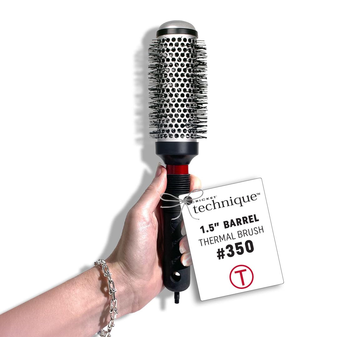 Cricket Technique Thermal Hair Brush #350 1.5” for Curling, and Styling – Heat-Retaining Barrel with Anti-Static Tourmaline Bristles, Round Thermal Brush, Ideal for All Hair Types