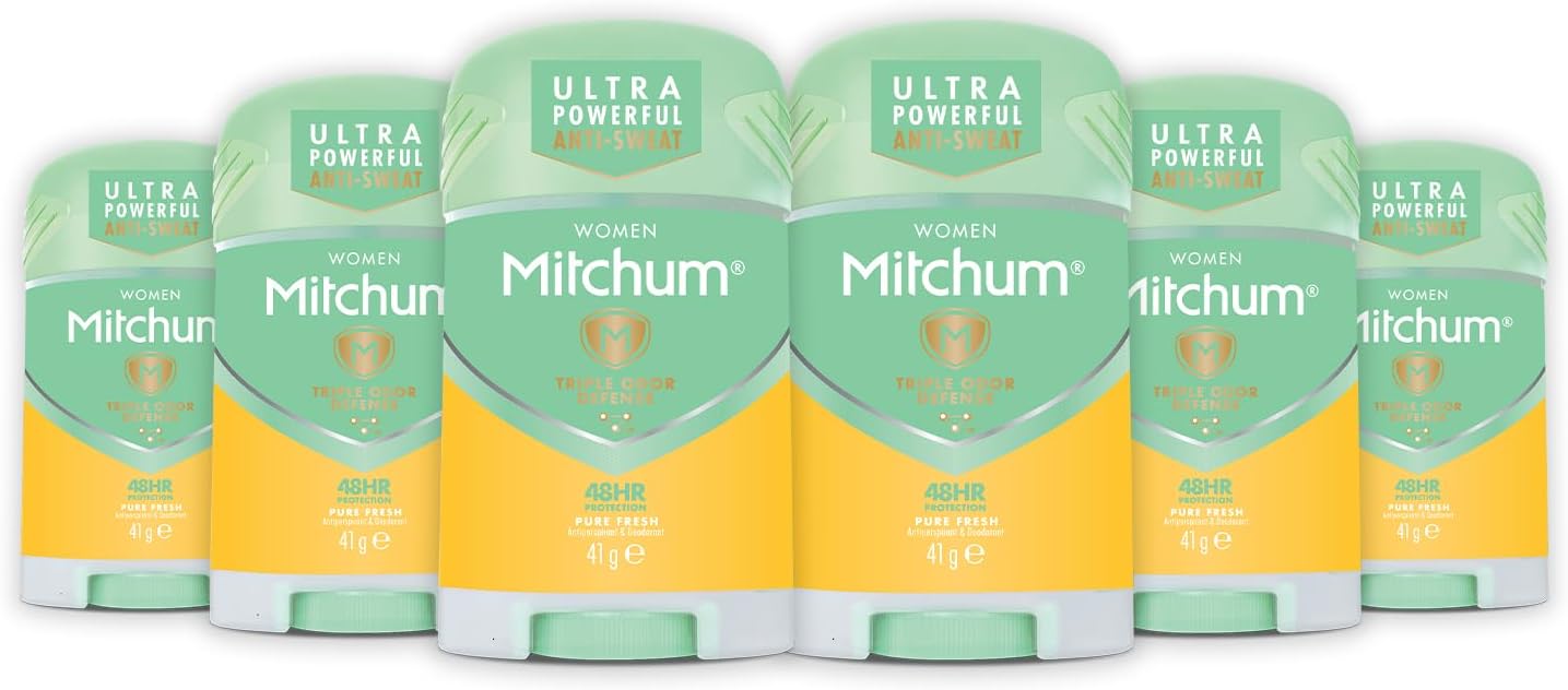 Revlon Mitchum Women Triple Odor Defense 48HR Protection Deodorant Stick and Antiperspirant Pure Fresh, Dermatologist Tested, 41 g (Pack of 6)