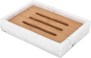 Luxspire Soap Dish Tray, Bathroom Soap Dish, Bamboo Soap Bar Holder for Shower Kitchen Sink, Double Layer Draining Soap Container Box, Wood Soap Case, Bathroom Marble Soap Tray