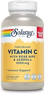 SOLARAY Vitamin C 1000mg Timed Release Capsules with Rose HIPS & Acerola Bioflavonoids, Two-Stage for High Absorption & All Day Immune Function Support, 60 Day Guarantee, 275 Servings, 275 VegCaps