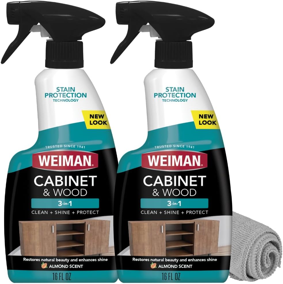 Weiman Cabinet & Wood Cleaner and Protectant Spray, 16 Oz 2 Pack with Towel