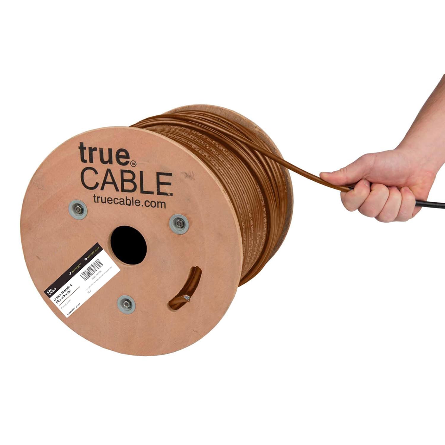 TRUE CABLE Cat6A Direct Burial Bulk Ethernet Cable, Shielded F/UTP, 500ft, Brown, Waterproof, Outdoor OSP Jacket, 23AWG Solid Bare Copper, 750MHz, PoE++ 100W