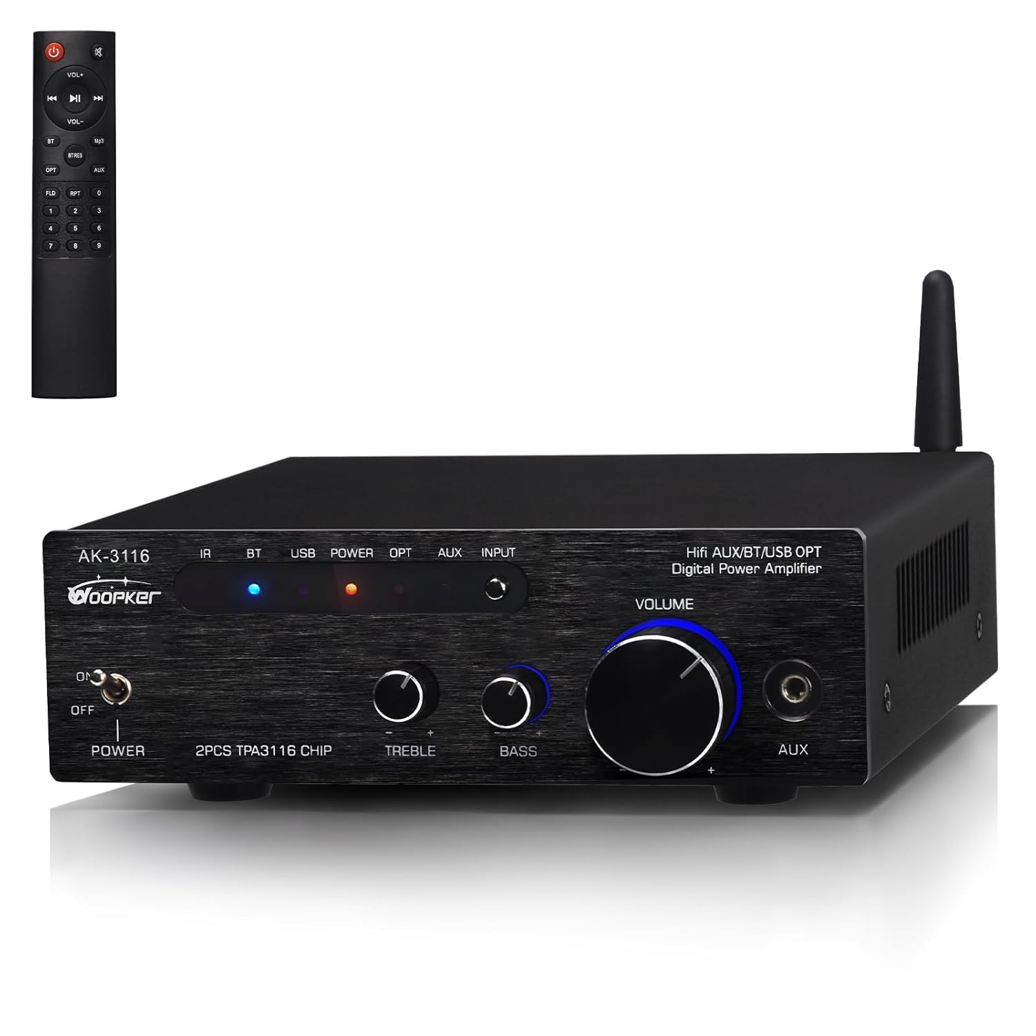 Mini Audio Amplifier Stereo Receiver Bluetooth 5.3,RMS 100Wx2 TPA3116 Class D HiFi Audio Power Amplifier 2 Channel for Home/Outdoor/Garage/Passive Speakers Theater System,w/ 24V Power Supply