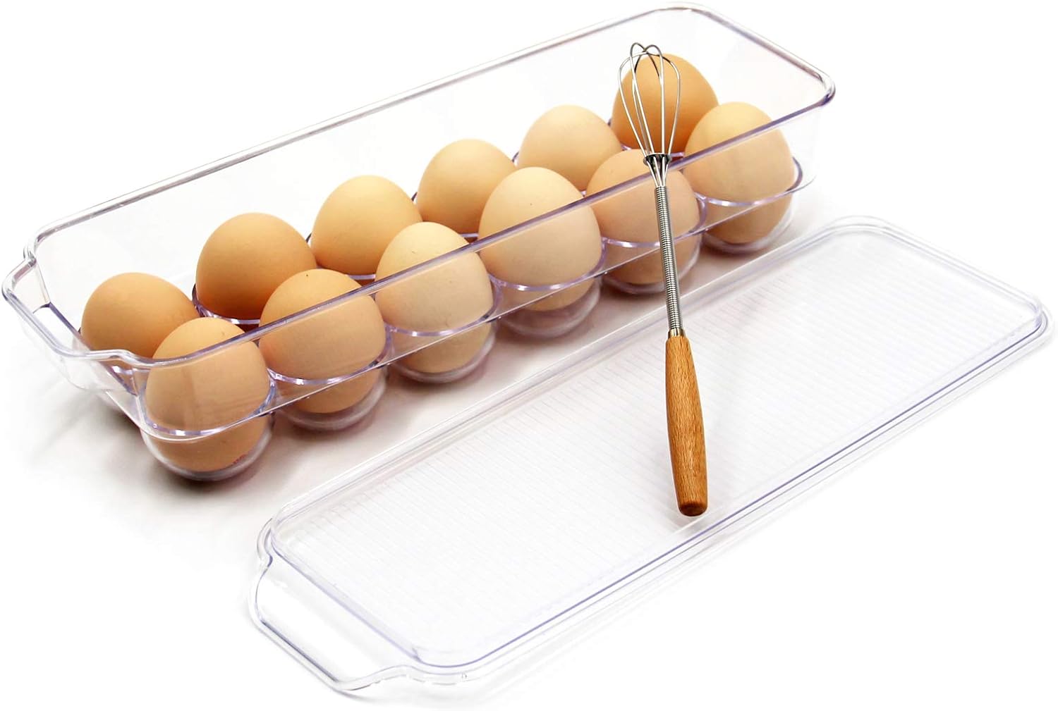 JAMOR 12 Grid Egg Storage Box Refrigerator Egg Rack Tray With Lid, Stackable Egg Rack, Transparent Egg Storage Box, BPA-Free (B)
