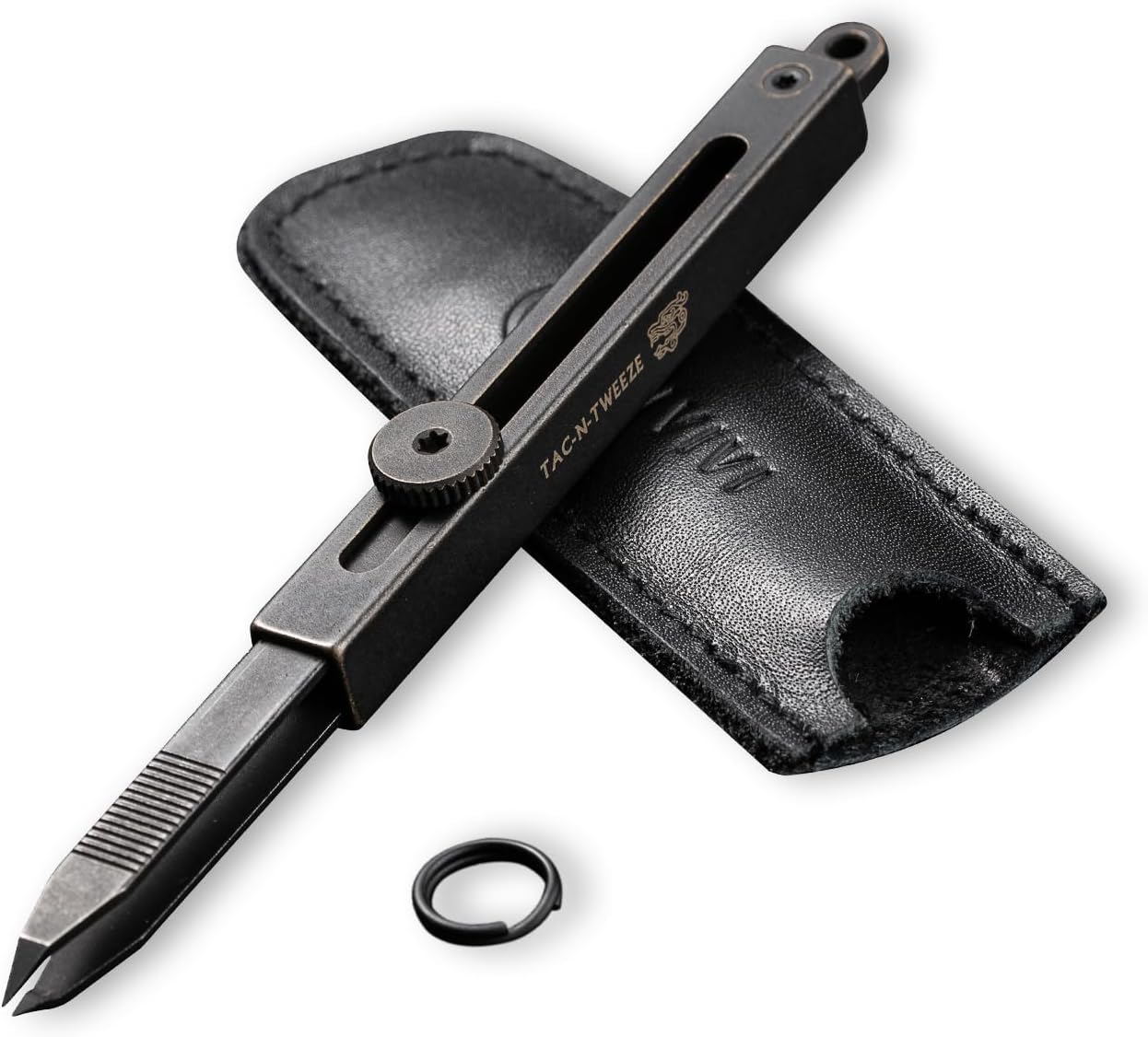 CIVIVI Precision Tweezers for Splinters, Retractable Tweezers with Leather Sheath for Men EDC Easy Keychain Carry, Tac-N-Tweeze Tweezers Designed By Bob Terzuola C19062B-A