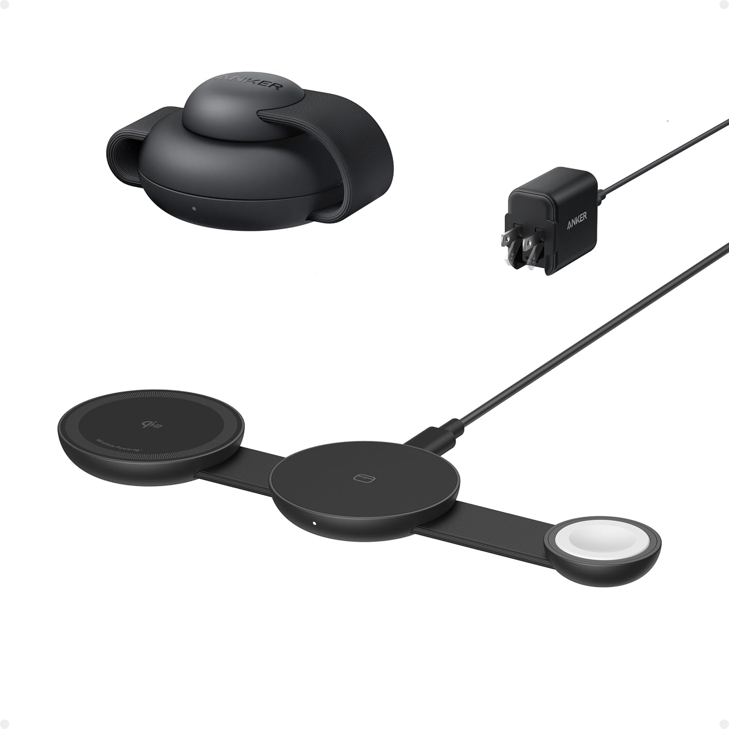 Anker MagSafe Compatible MagGo UFO 3-in-1 Charger, iPhone 16 Wireless Charging Station, 15W Qi2 Certified, Foldable Travel Charging Pad, for iPhone 16/15/14, AirPods, Apple Watch (Not a Power Bank)