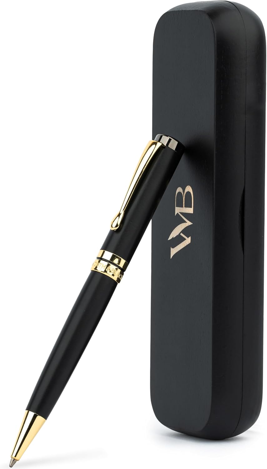 Wordsworth and Black Ballpoint Pen Set - Stunning Luxury Pen Made of Bamboo Blackwood, Gold Finish, Refillable, Best Ballpoint Pen for Men & Women