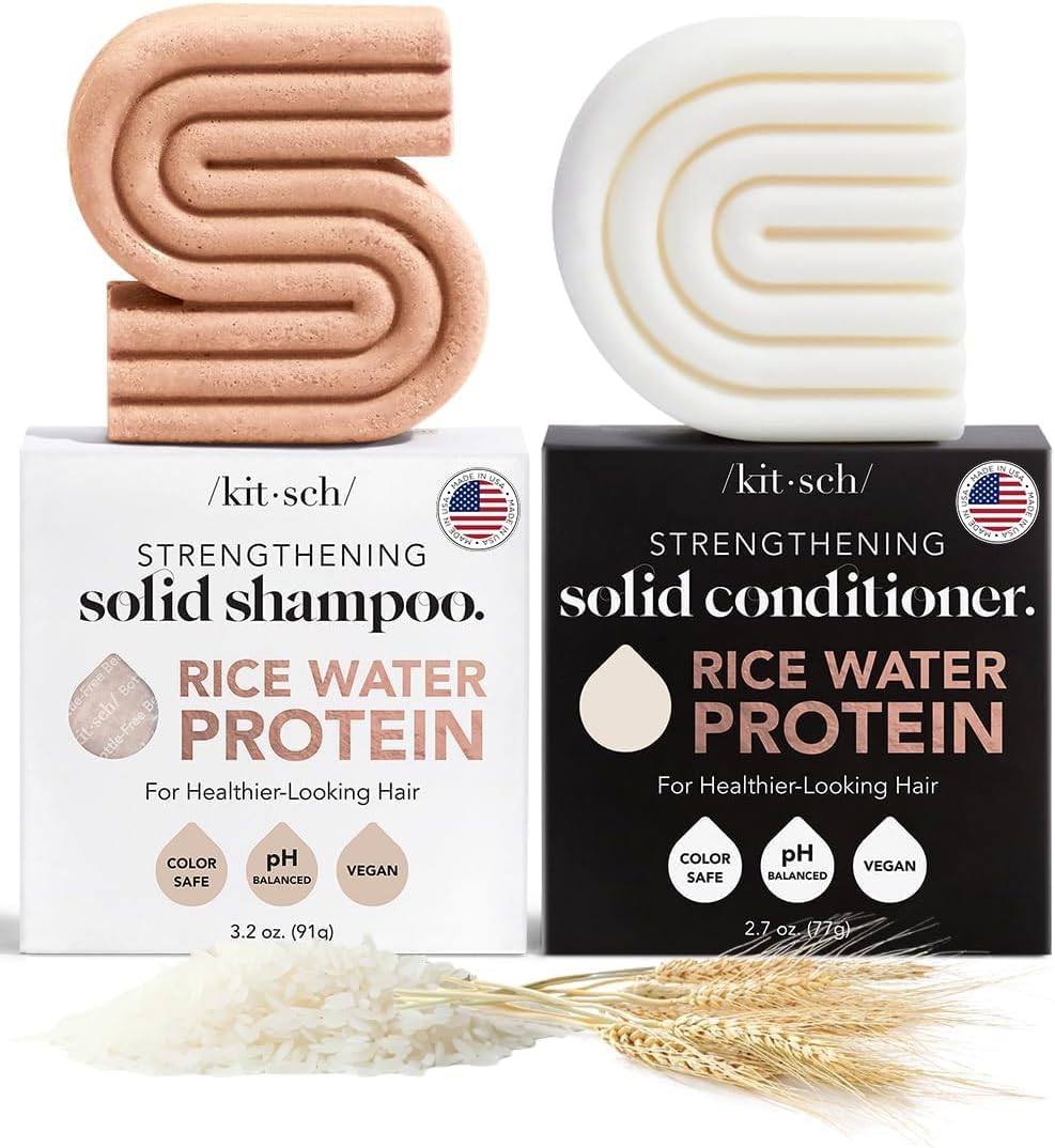 Kitsch Shampoo Bar & Conditioner Set with Rice Water – Solid Bar Shampoo and Conditioner Bars for Hair Care, Rice Water Conditioner bar for Hair Thickening, Strengthening, Paraben-Free, 2pcs