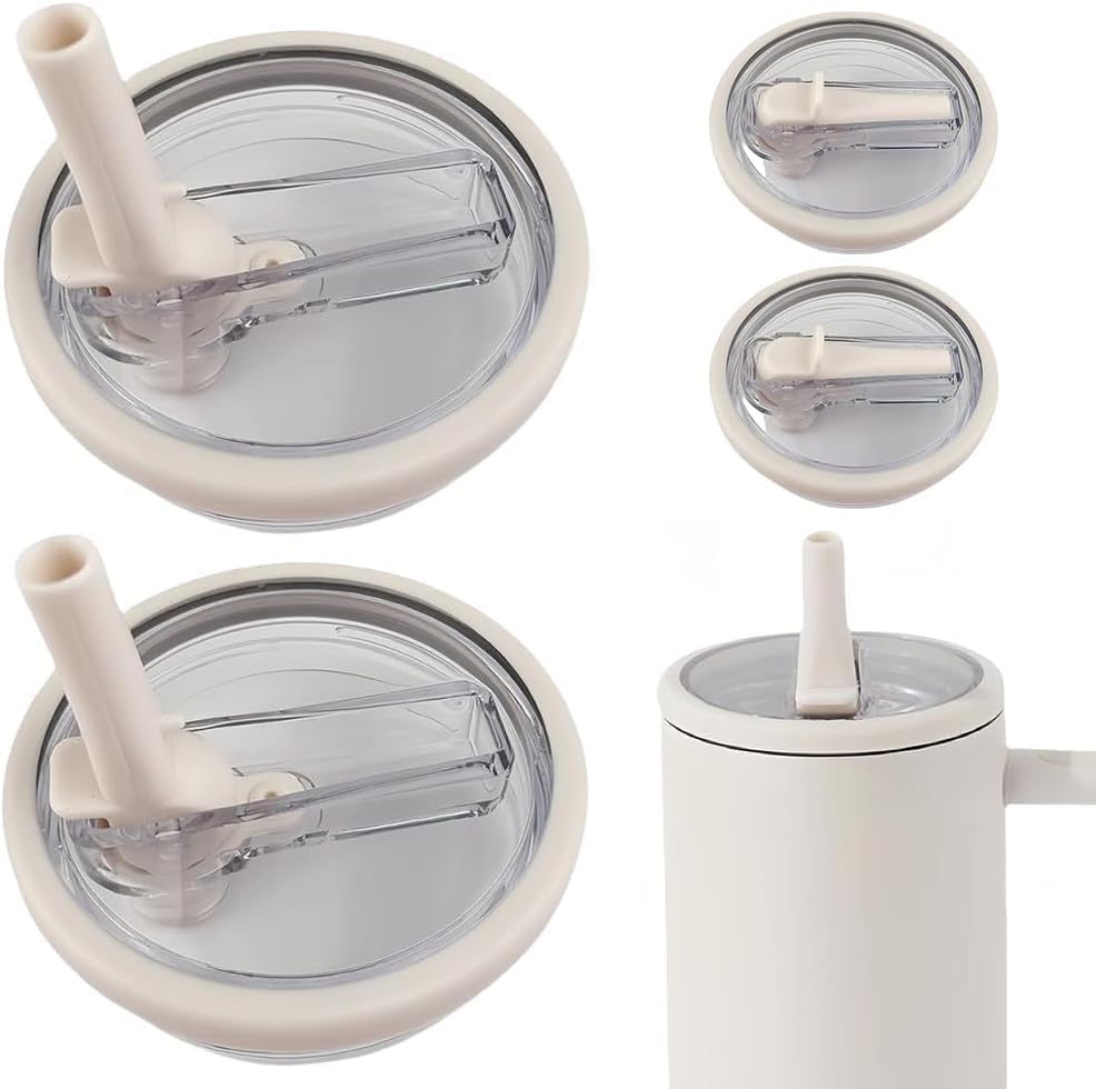 Stanley Replacement Cup Flip Straw Lid, 2 Sets Leakproof Lid with Seal Ring for 40oz Travel Tumbler (White)