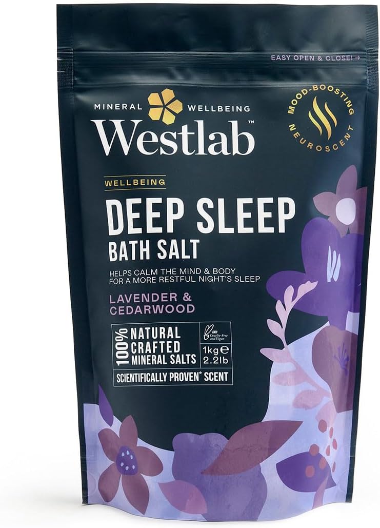 Westlab Magnesium Deep Sleep Bath Salts 1kg - Scientifically-Proven to Help Mind & Body Reach Harmony. Mood-Boosting Neuroscent. 100% Natural Organic Lavender & Cedarwood.