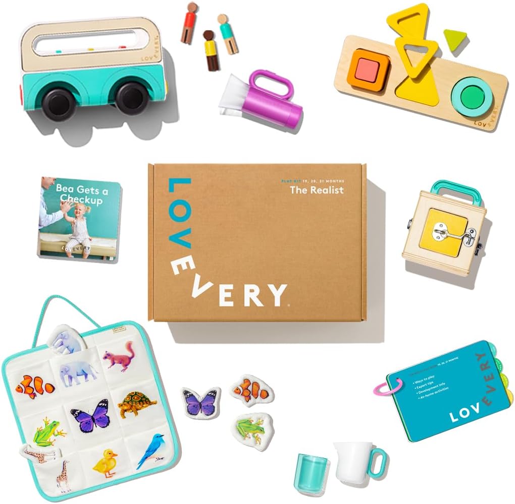 Lovevery, The Realist Play Kit + Bonus Book, Development Toddler Toys and Gift, Toys to practice hand-eye control, sensory experiences and counting, 19-20-21+ Months