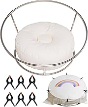 Newborn Posing Table and Beanbag(Unfilled) Round Newborn Photography Stand with 6 Clamps Baby Photoshoot Stand Backdrop Frame Infant Stainless Steel Background Station for Newborn Photo Sessions