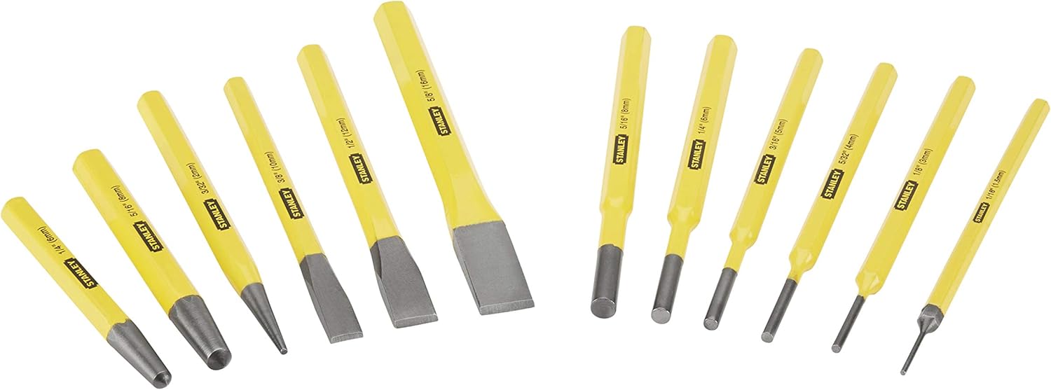 STANLEY 12 Piece Punch and Chisel Set includes Centre, Pin Punches and Cold Chisels, 4-18-0299