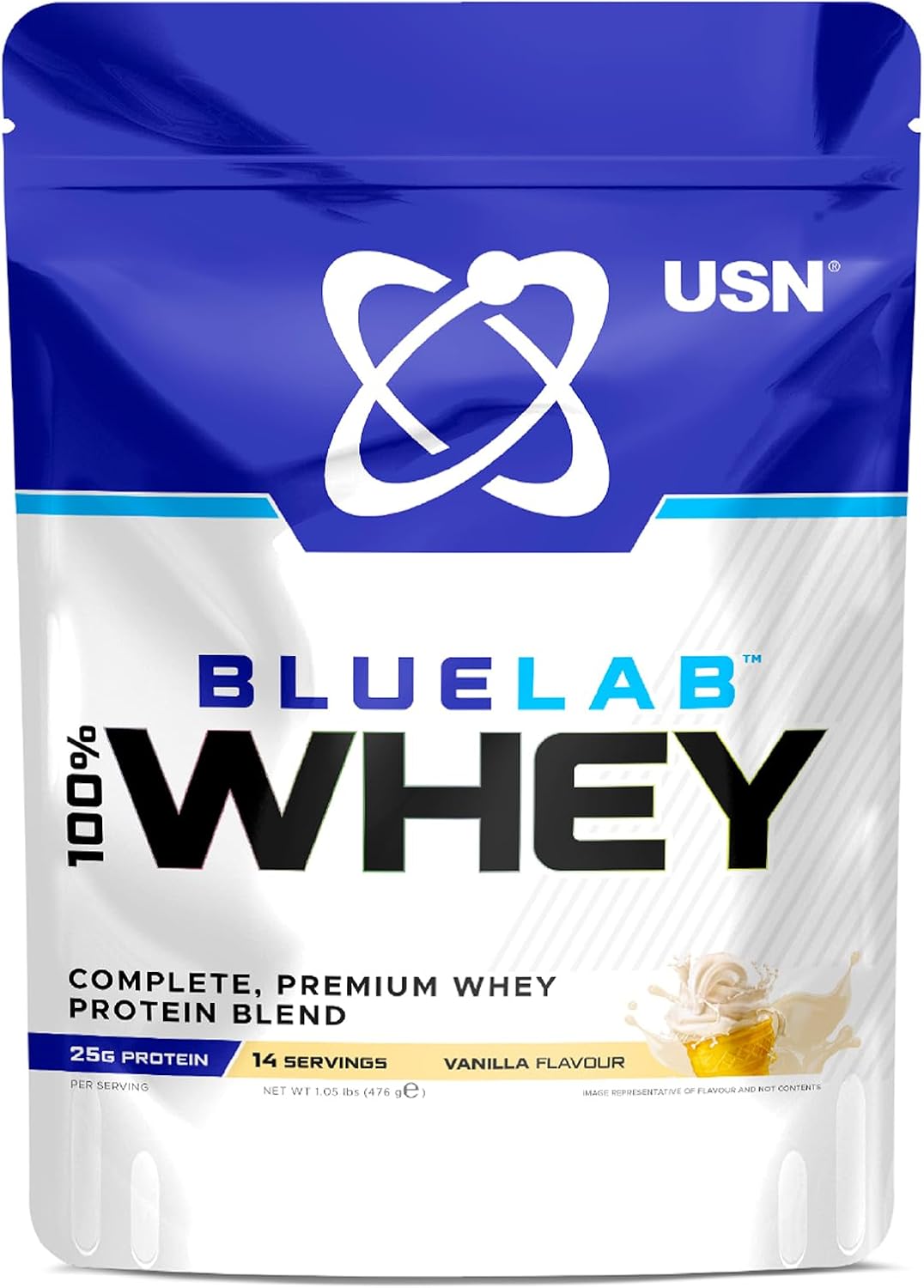 USN Blue Lab Whey Protein Powder, Vanilla Flavour - 476g (14 Servings), Premium Whey Isolate Protein Dietary Supplement, Post Workout Lean Muscle Growth BCAA Amino Acids Powder