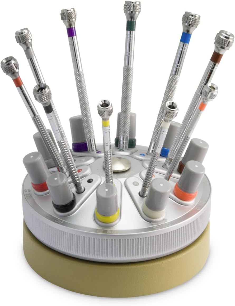 Beco Technic 10 Watchmaker's Screwdriver Diameter 0.50 to 3.00 on Rotary Base with Replacement Drills Silver, silver