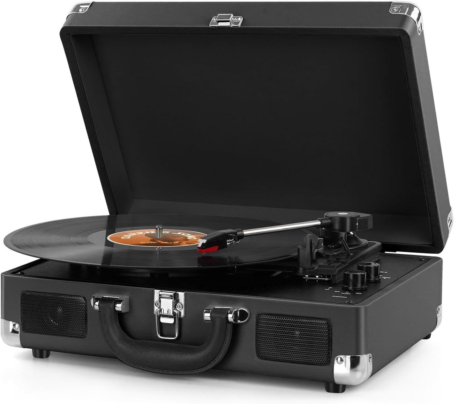 DIGITNOW!Three Speeds Turntable Retro Record Player with Built-in Stereo Speakers, Supports USB, RCA Output, Headphone Jack, MP3, Mobile Phones Music Playback,Suitcase Design