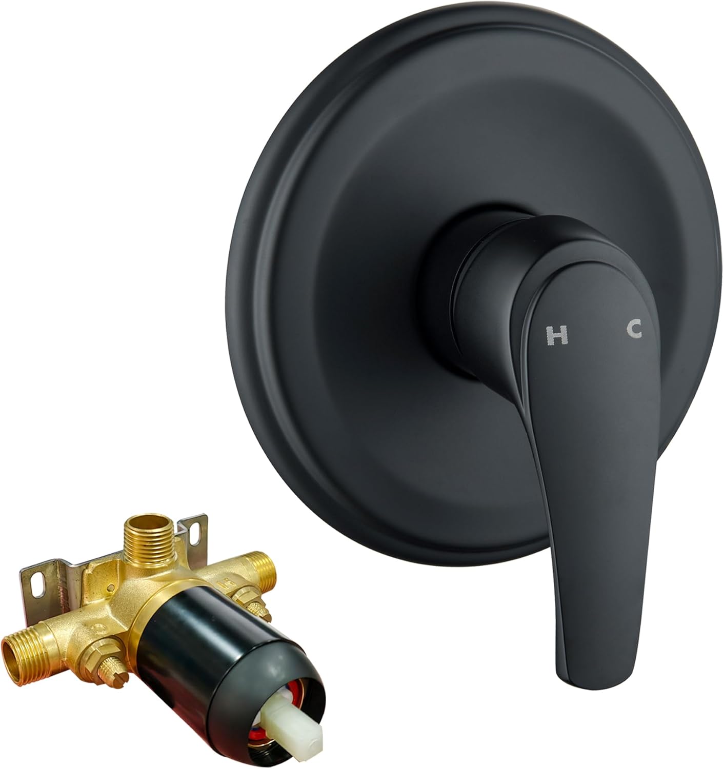 Matte Black Shower Handle Valve, Pressure Balance Valve Trim with Cartridge,Single Function Bathroom Brass Shower Mixer Valve