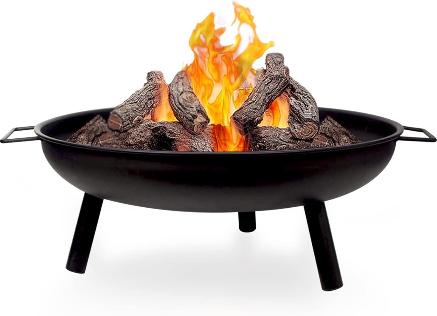 Crystals 23" Large Round Steel Fire Pit Garden Patio Camping Heater Burner Bowl BBQ Gril - Matt Black (Without BBQ Grill)