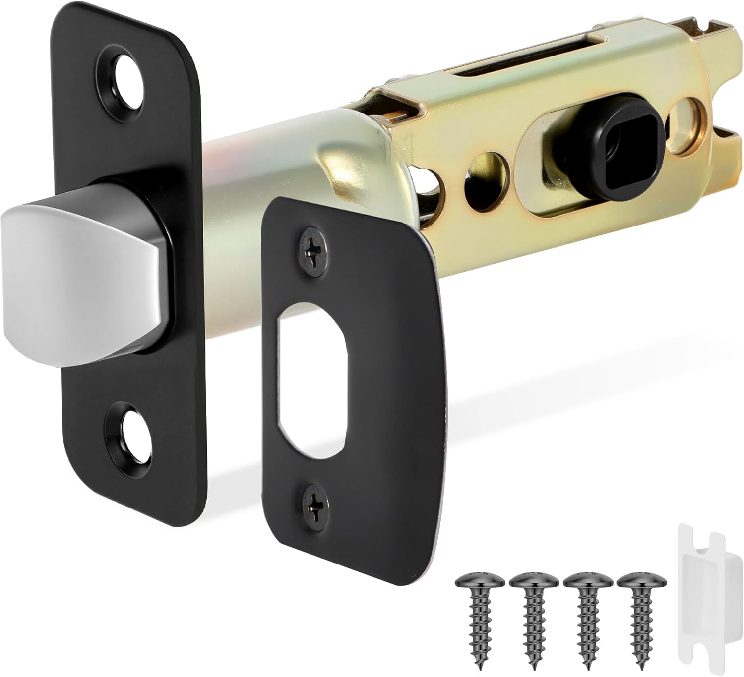 1 Pack Matte Black Door Latch Replacement, 45°Turning Angle Door Lock Replacement Parts, 2-3/8'' or 2-3/4'' Adjustable Backset Deadlatch, Stainless Steel Round Corner Lock Parts