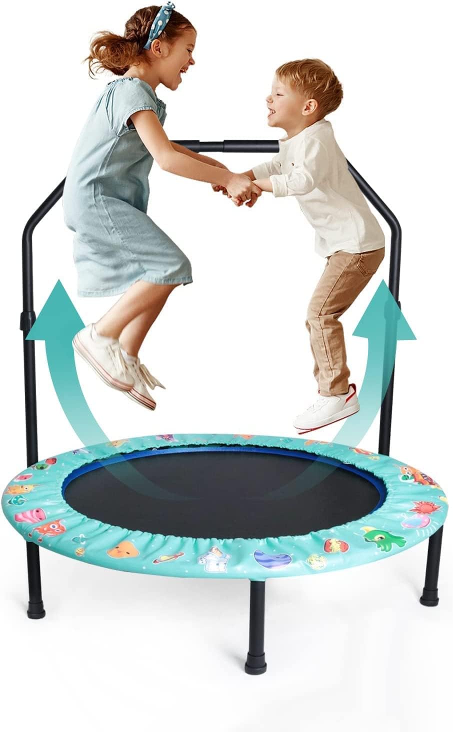 Little Tikes 36Inch Kids Trampoline with Adjustable Handle, Foldable Bungee Rebounder, Safety Padded Cover for Indoor & Outdoor