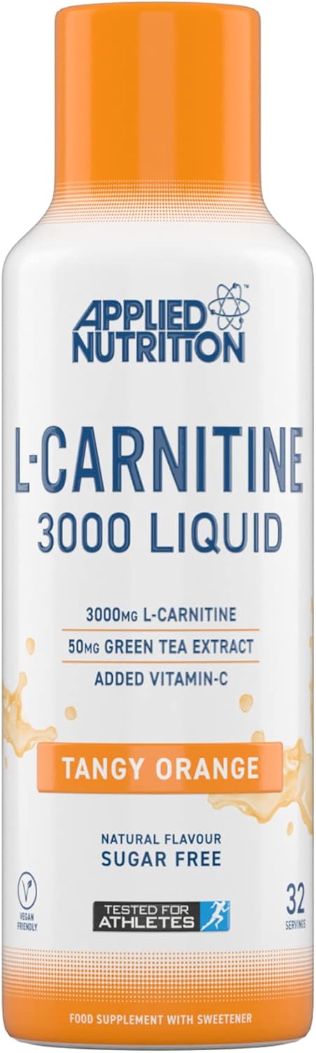 Applied Nutrition L Carnitine 3000 Liquid - L-Carnitine with Green Tea & Vitamin C, Boosts Energy & Weight Management, Vegan (480ml - 32 Servings) (Tangy Orange)