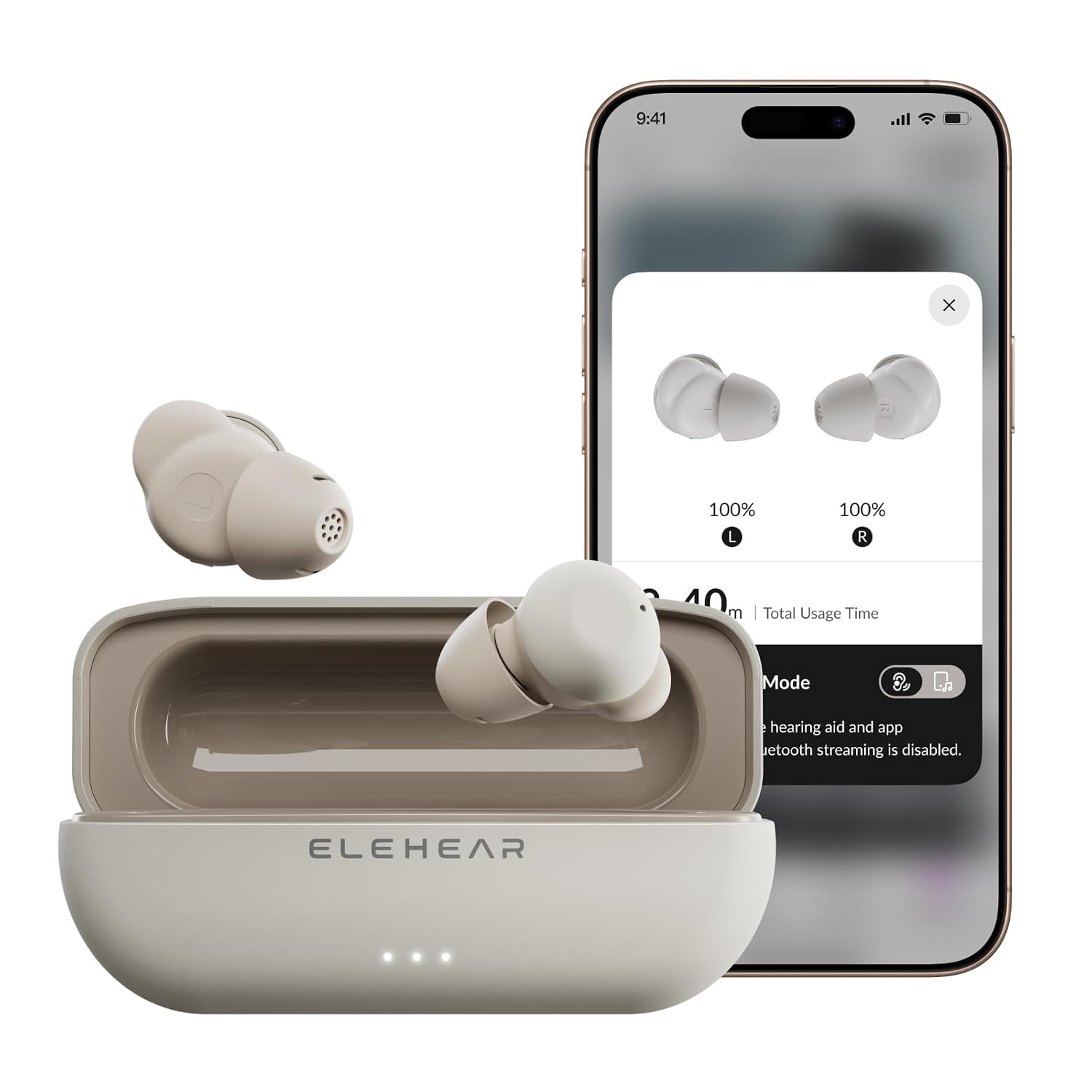 ELEHEAR Delight Bluetooth OTC Hearing Aids for Seniors, Sand White
