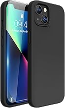 Miracase Designed for iPhone 13 Case, with Tempered Glass Screen Protector, [Soft Anti-Scratch Microfiber Lining], Shockproof Liquid Silicone Rubber Phone Cover Case for 13 6.1 inch(Black)