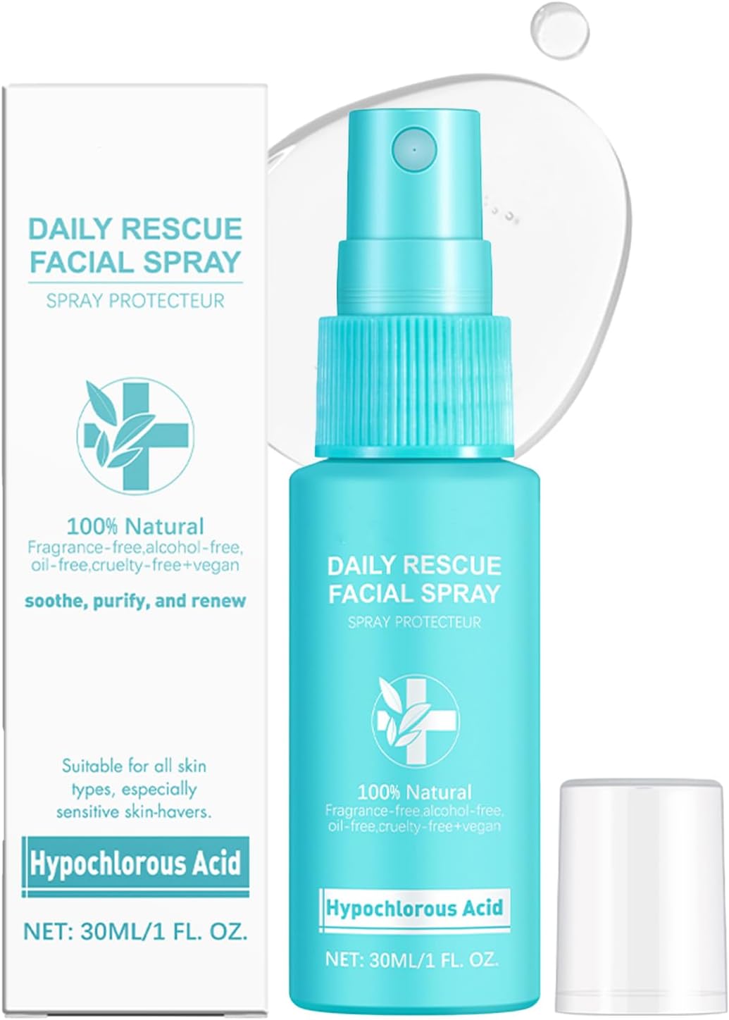 Hypochlorous Acid Spray, Hypochlorous Acid Spray Face and Skin, Daily Rescue Facial Spray, Face Mist Spray Hydrating, Soothe | Purify | Renew, Face Spray Suitable for All Skin Types. 30ML/1 FL. OZ.