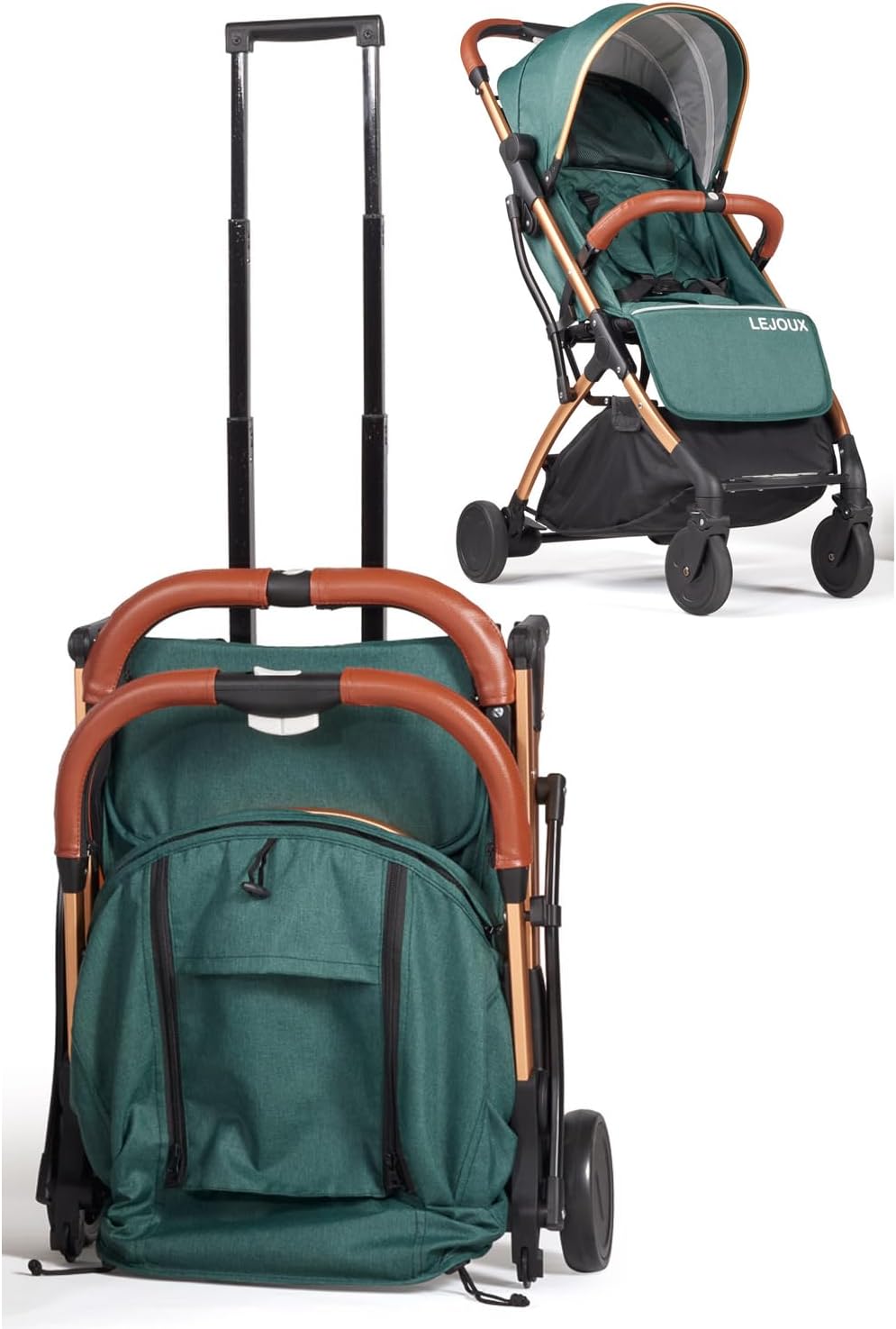 Baby Pushchair Stroller– Lightweight Foldable Travel Buggy with 5-Point Harness, Adjustable Seat Back and Oversize Basket Folds with 1 Hand – Smooth Swivel Wheels Rain Cover (Green)