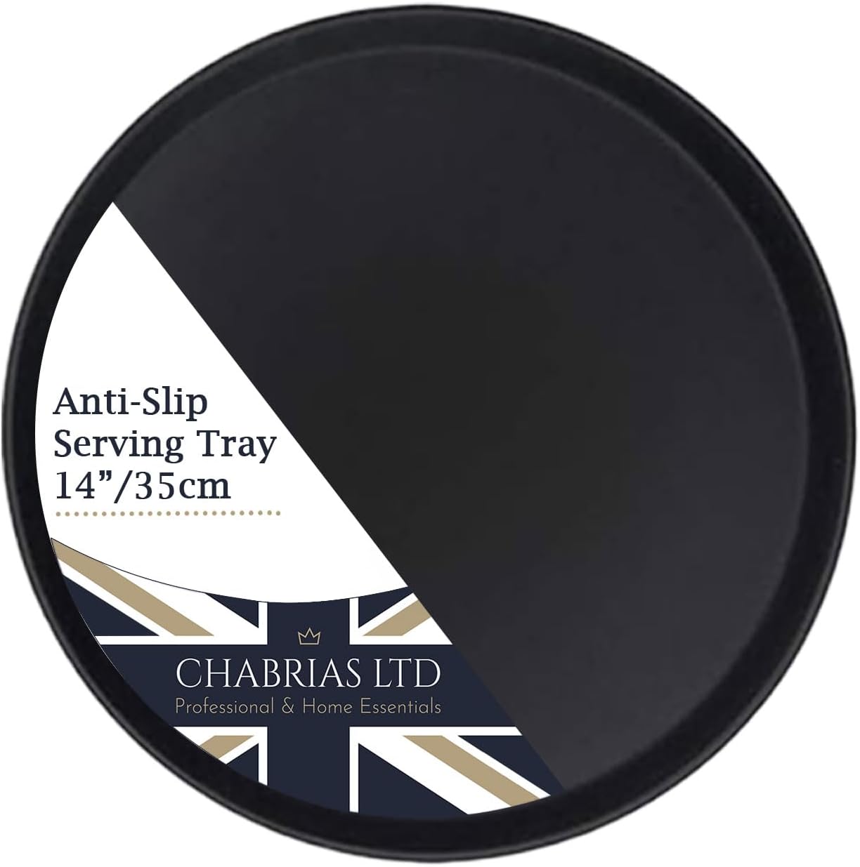 Chabrias Ltd 14"/35cm Single Round Bar Tray U-Grip Black Anti Slip Non Slip Bar Drinks Food Serving Tray for Parties, Gatherings, Bars, Restaurants, and Home