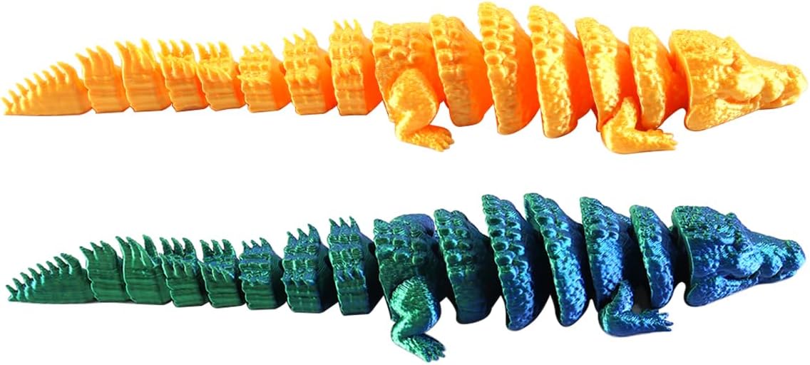 2 Pack 3D Printed Crocodile Ornament Simulation Alligator Model with Movable Foints for Desktop Decor Fish Tank Landscaping(17cm Gold/Blue and Green)